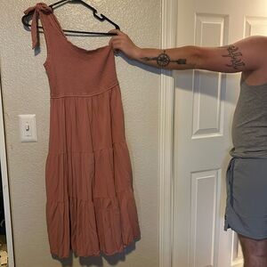 Pink midi one shoulder dress